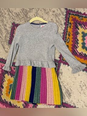 Mini Boden Knit Dress with Rainbow Pleated Skirt - Size 3-4T